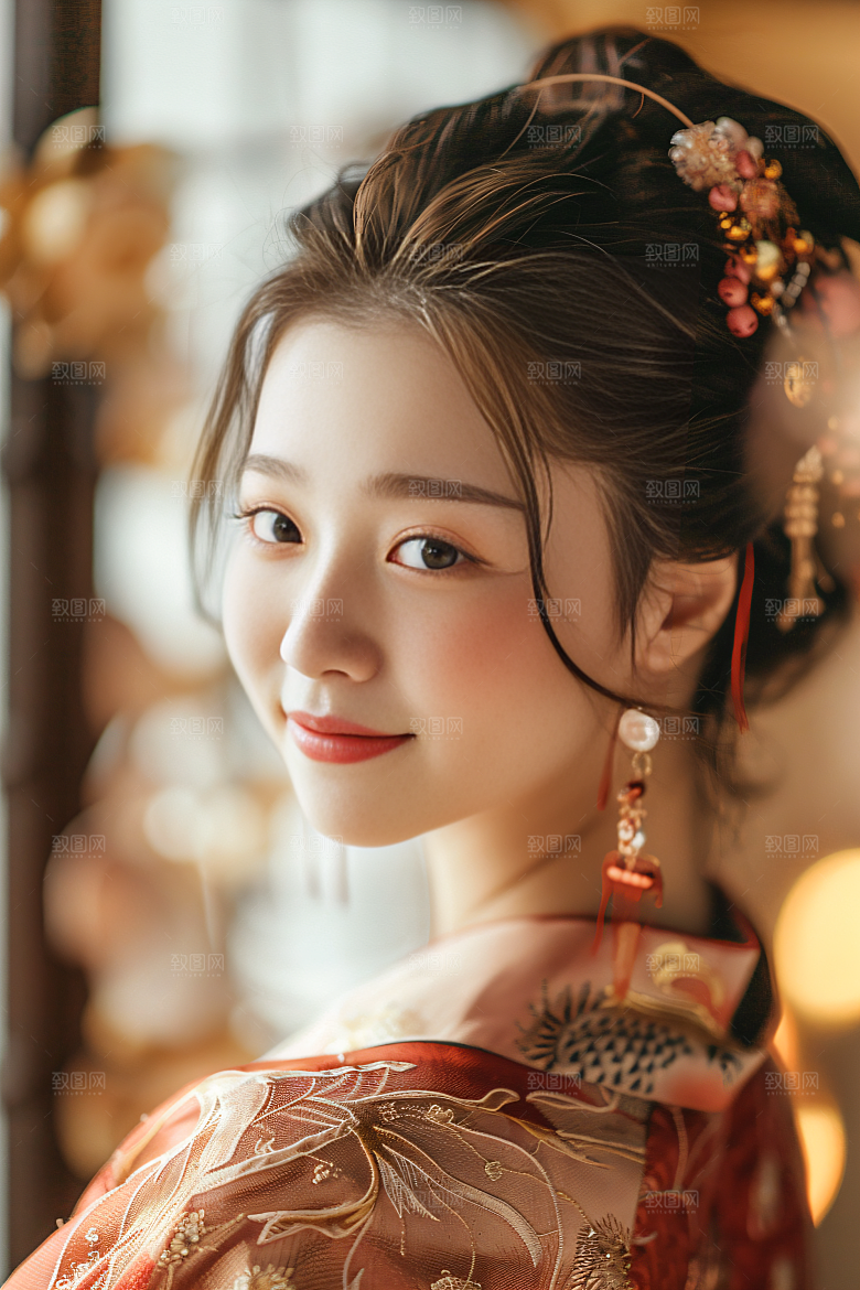 锦鲤汉服美女古风精致素材