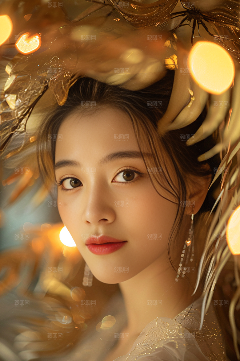 锦鲤汉服美女精致吉祥素材