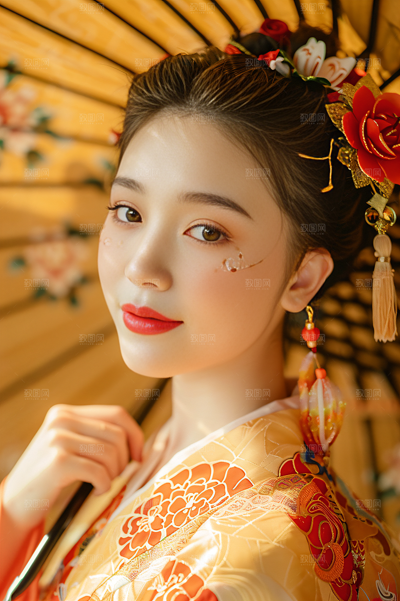 锦鲤汉服美女优雅吉祥素材