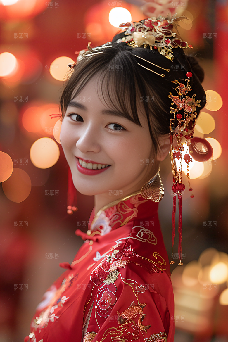 锦鲤汉服美女古风唯美素材