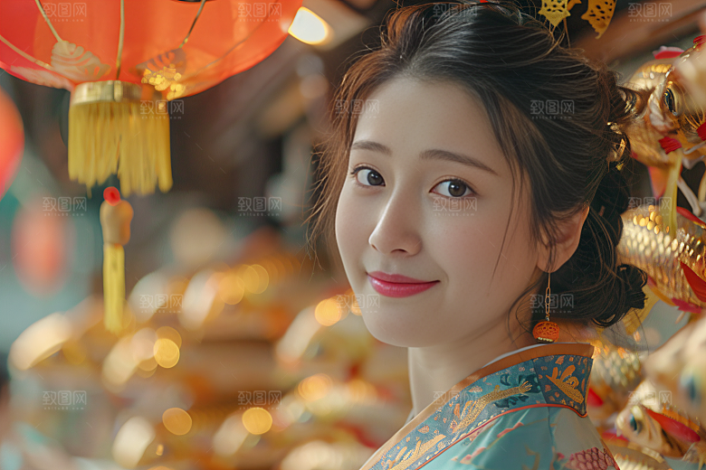 锦鲤汉服美女传统高清素材