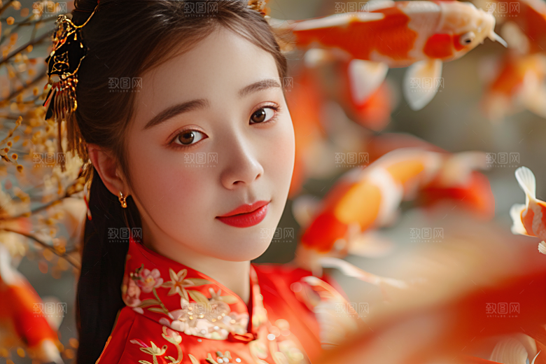 锦鲤汉服美女优雅金鱼素材