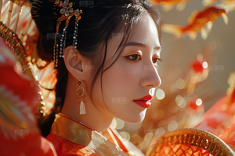 锦鲤汉服美女古风高清素材