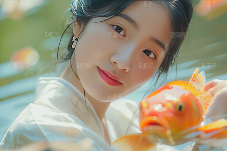 锦鲤汉服美女吉祥古风素材