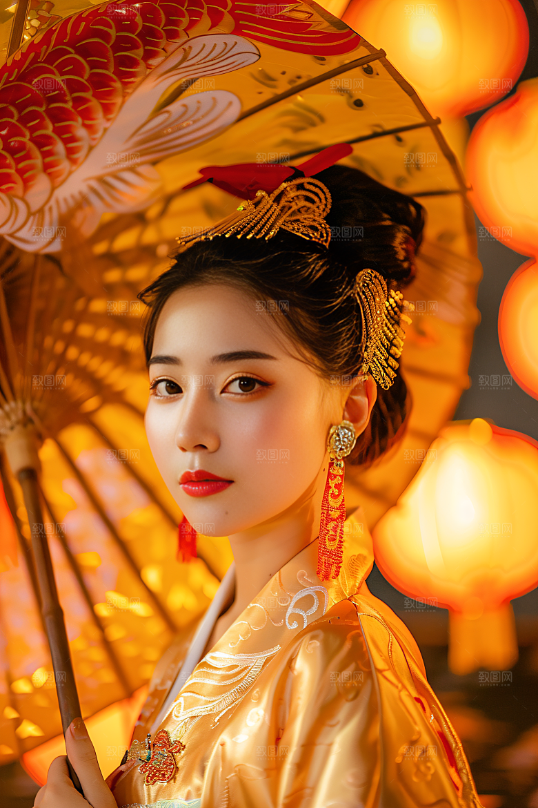 锦鲤汉服美女古风金鱼素材