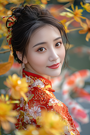 锦鲤汉服美女吉祥古风素材
