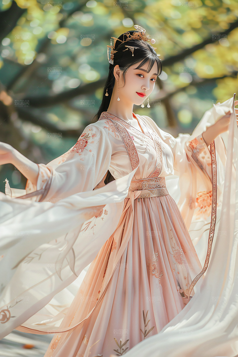锦鲤汉服美女古风优雅素材