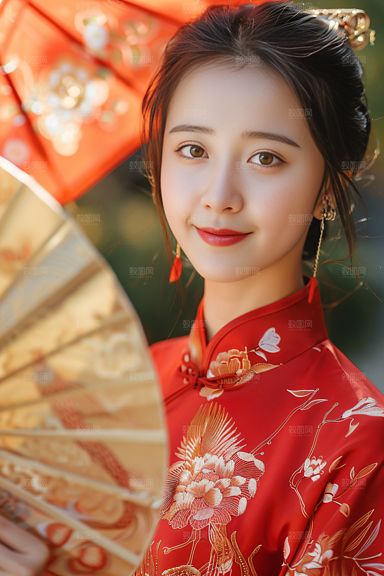 锦鲤汉服美女古风传统素材