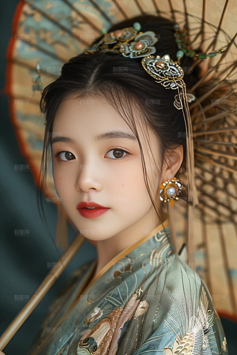 锦鲤汉服美女精致古风素材