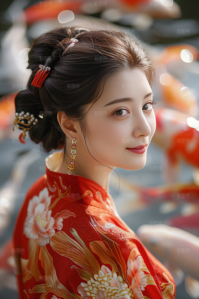 锦鲤汉服美女优雅金鱼素材