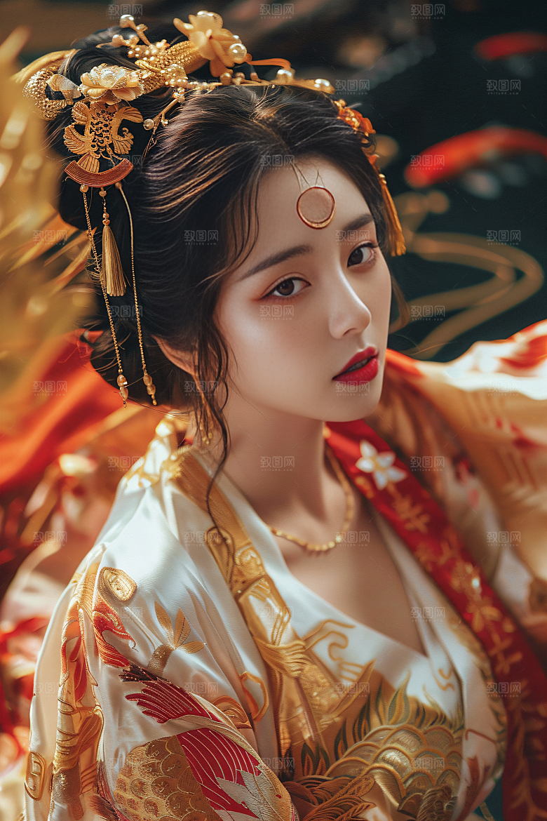 锦鲤汉服美女精致古风素材