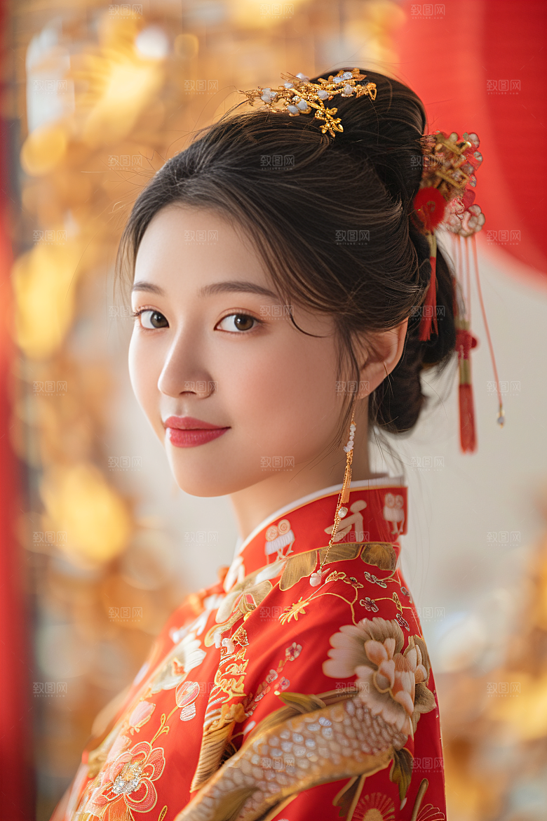 锦鲤汉服美女吉祥传统素材