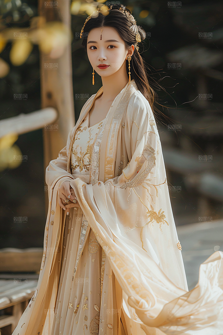 锦鲤汉服美女金鱼唯美素材