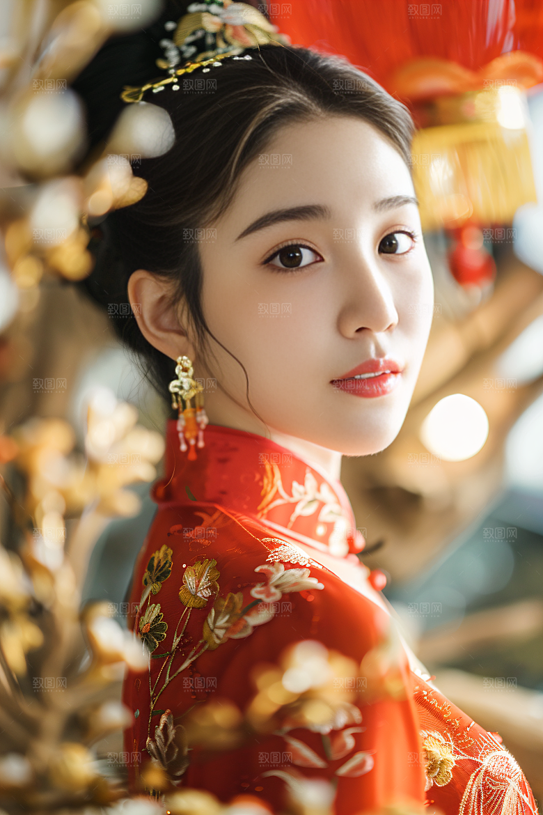 锦鲤汉服美女精致传统素材