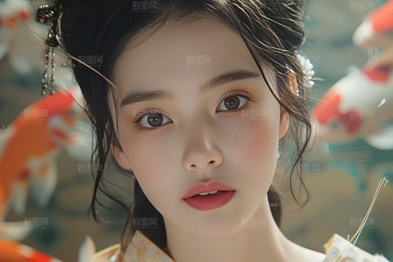 锦鲤汉服美女高清吉祥素材