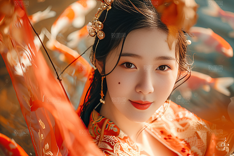 锦鲤汉服美女高清人像素材