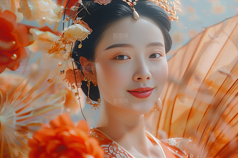 锦鲤汉服美女精致优雅素材