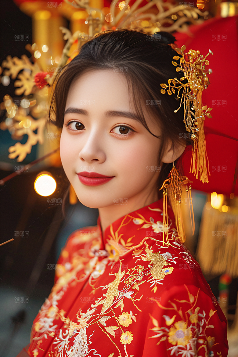 锦鲤汉服美女优雅唯美素材
