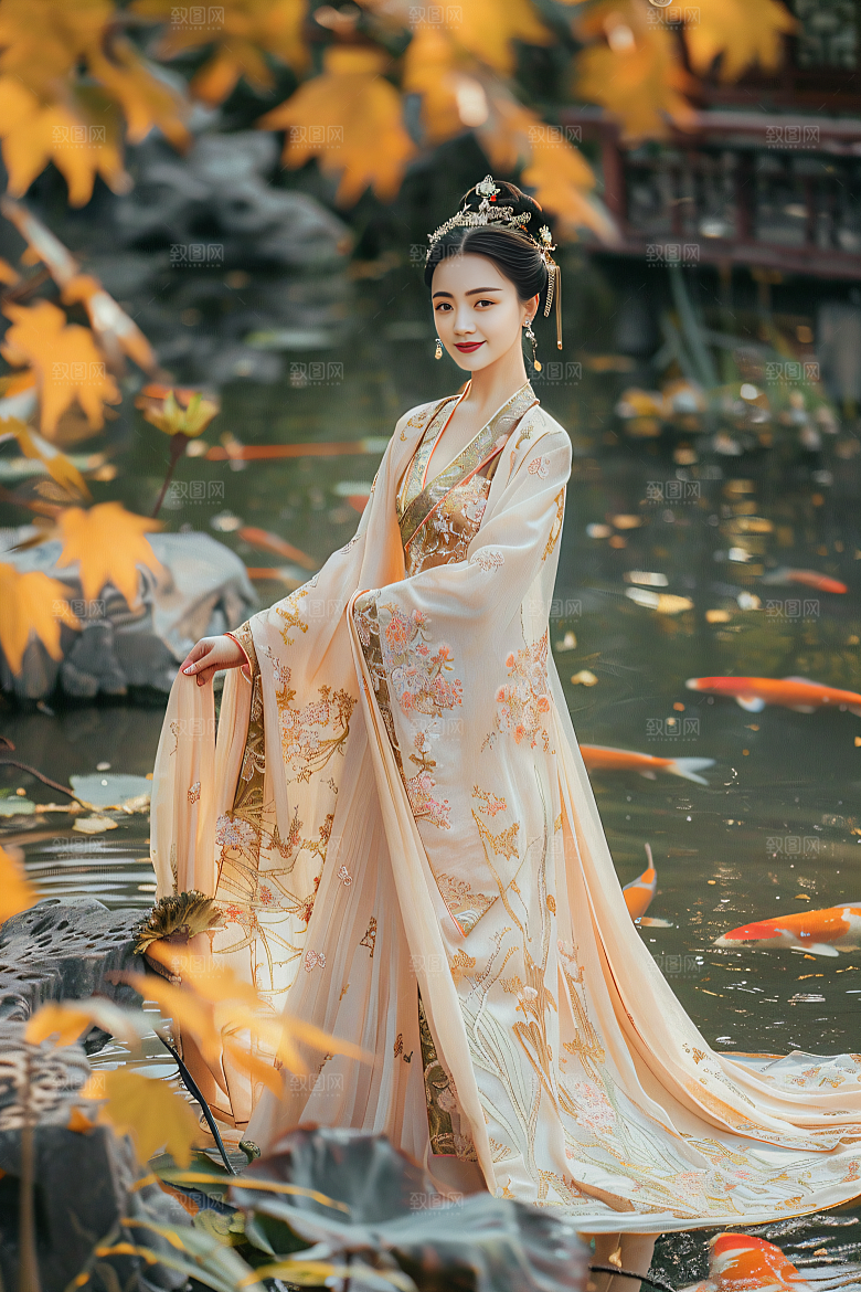 锦鲤汉服美女金鱼精致素材