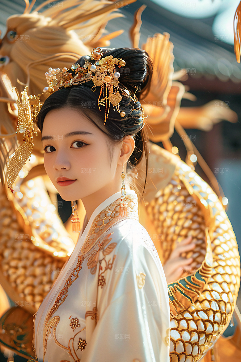 锦鲤汉服美女金鱼肖像素材