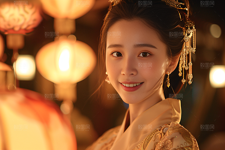 锦鲤汉服美女金鱼精致素材