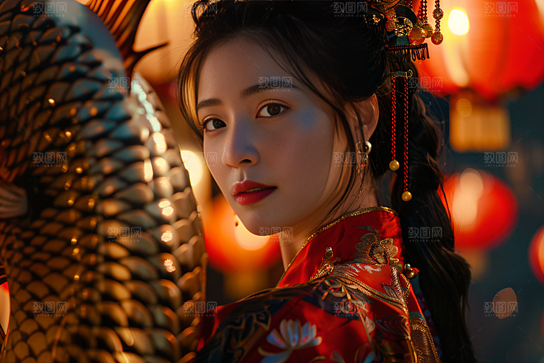 锦鲤汉服美女中国风古风素材
