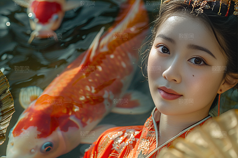 锦鲤汉服美女肖像优雅素材