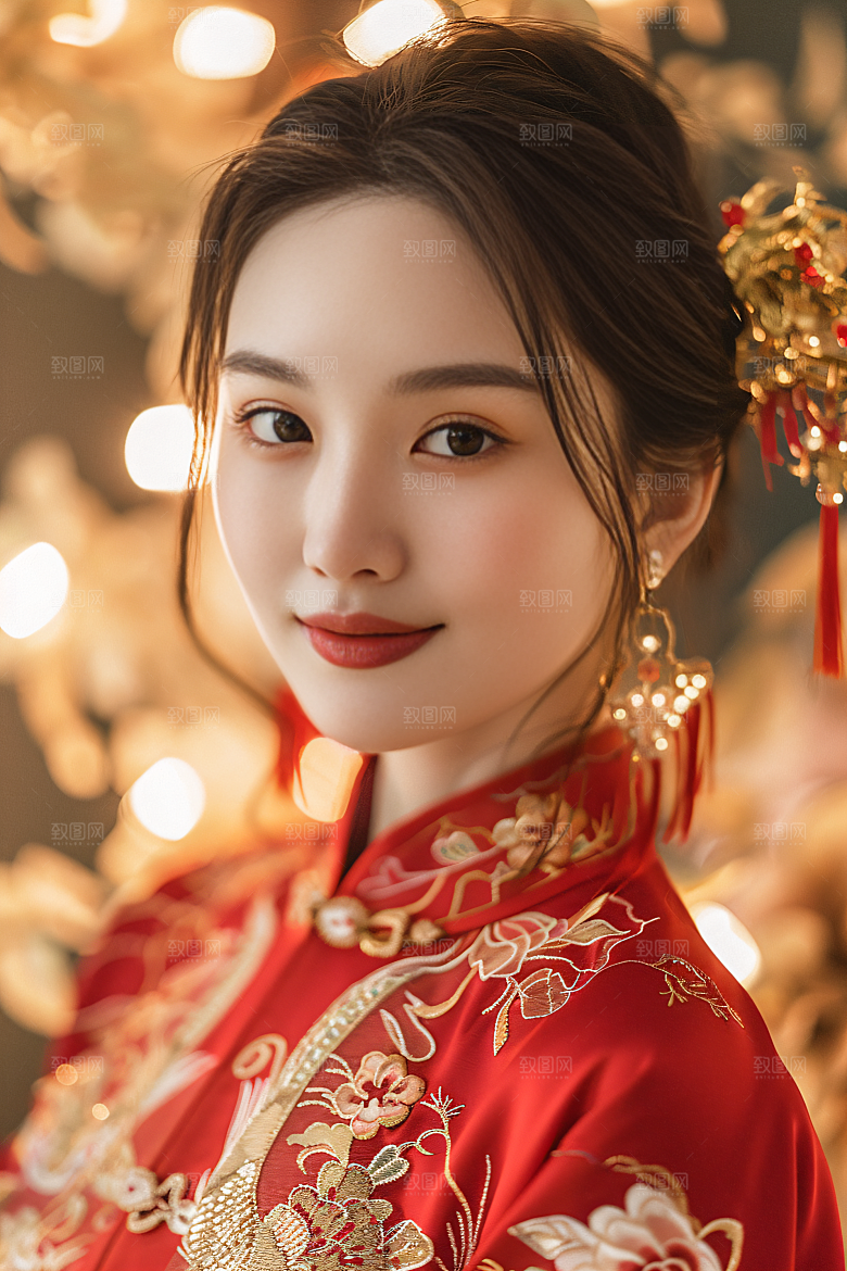 锦鲤汉服美女精致肖像素材