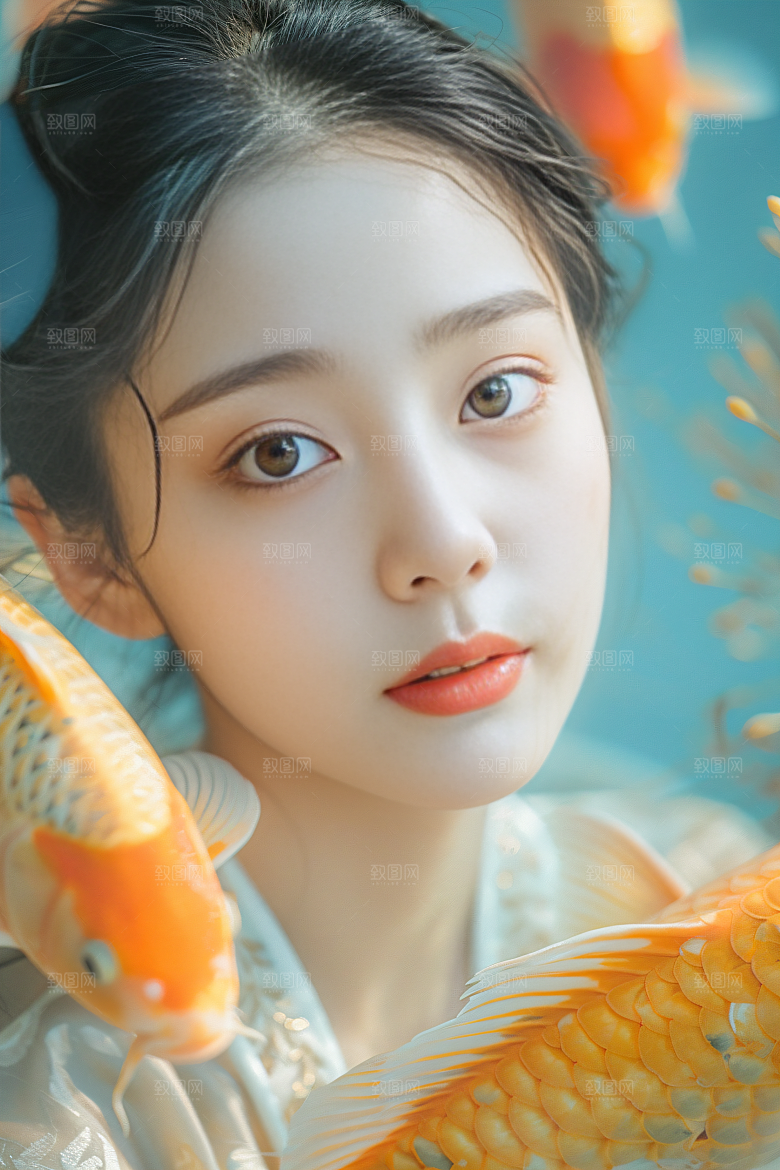 锦鲤汉服美女肖像古风素材