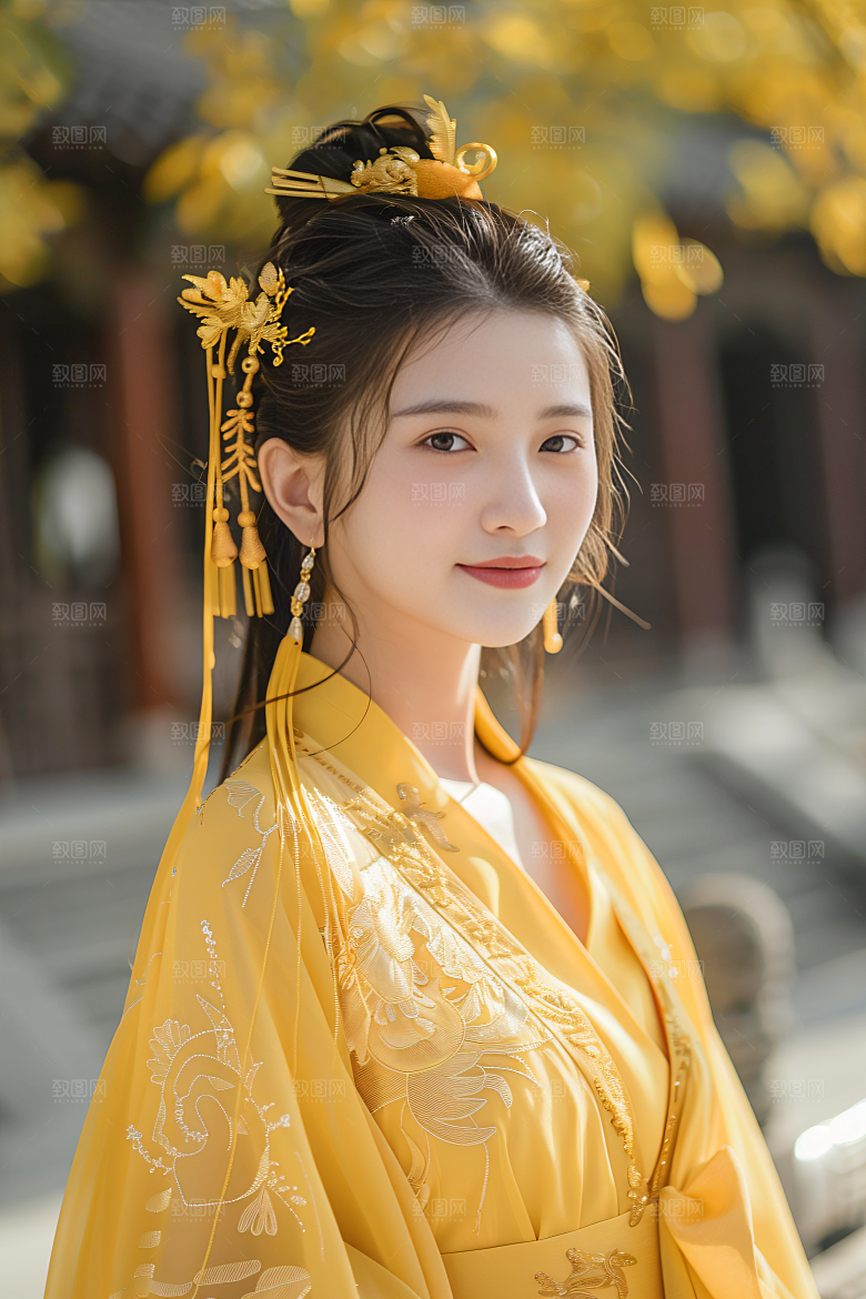 锦鲤汉服美女唯美吉祥素材