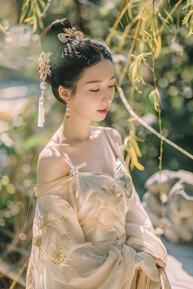 锦鲤汉服美女金鱼古风素材