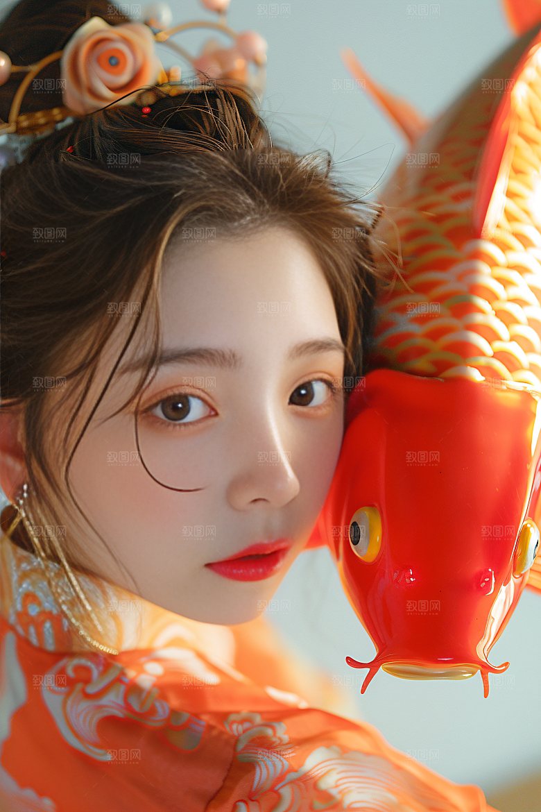 锦鲤汉服美女肖像高清素材
