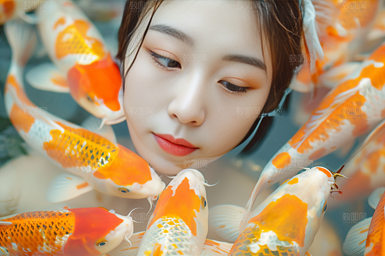 锦鲤汉服美女肖像高清素材