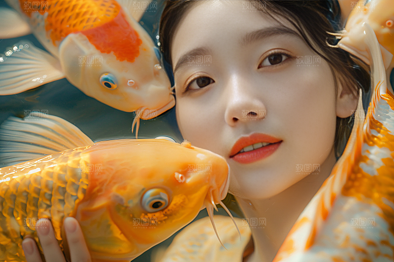 锦鲤汉服美女优雅肖像素材