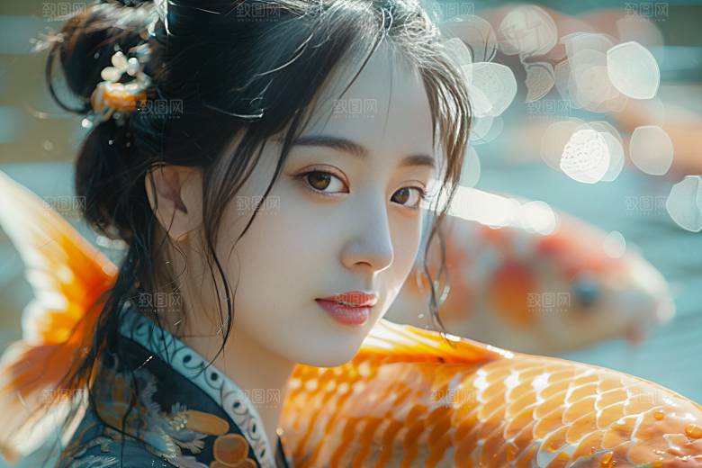 锦鲤汉服美女古风高清素材