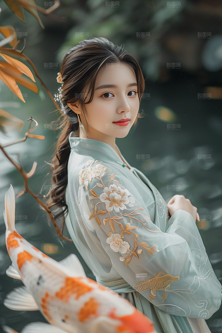 锦鲤汉服美女人像古风素材