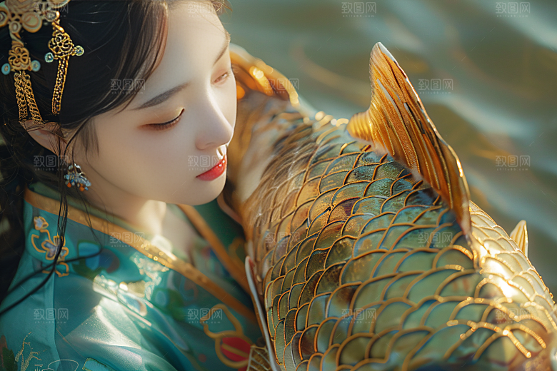 锦鲤汉服美女优雅精致素材