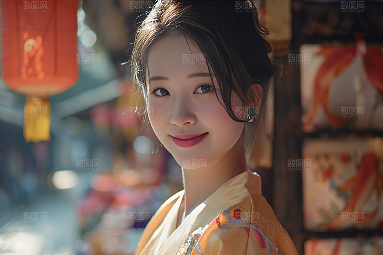 锦鲤汉服美女唯美高清素材