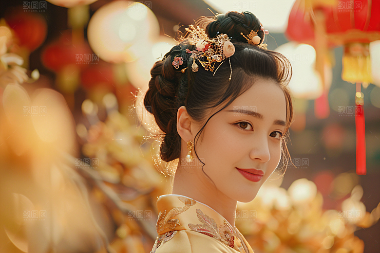 锦鲤汉服美女肖像古风素材