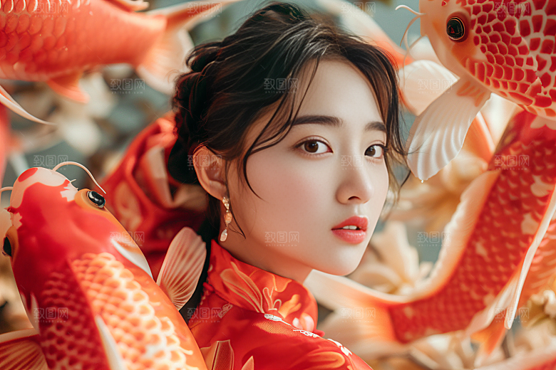 锦鲤汉服美女肖像高清素材