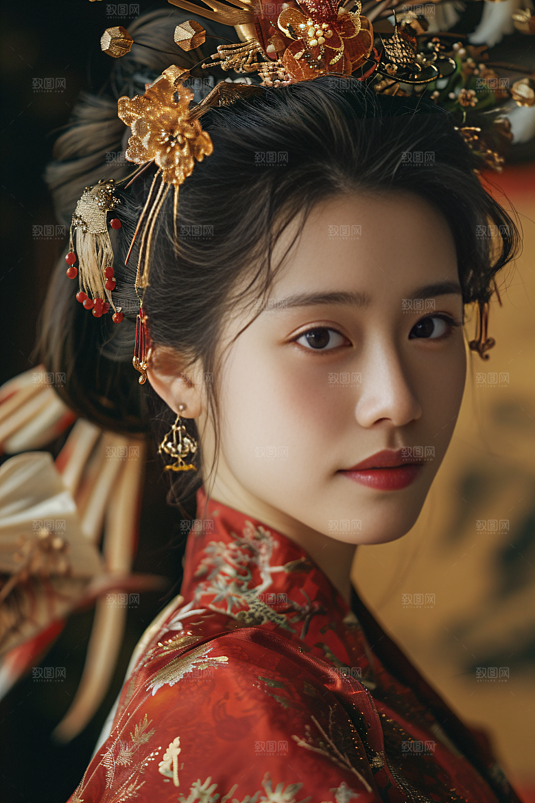 锦鲤汉服美女中国风古风素材