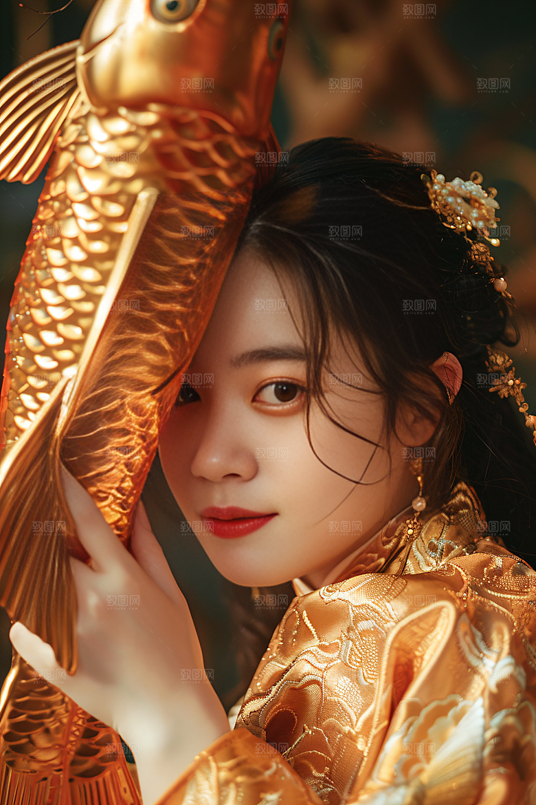 锦鲤汉服美女优雅肖像素材