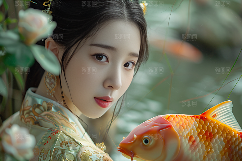锦鲤汉服美女高清人像素材