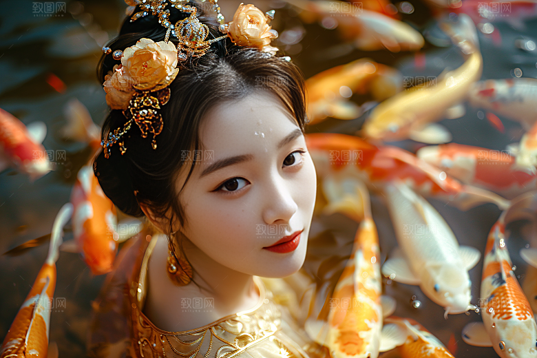 锦鲤汉服美女人像肖像素材