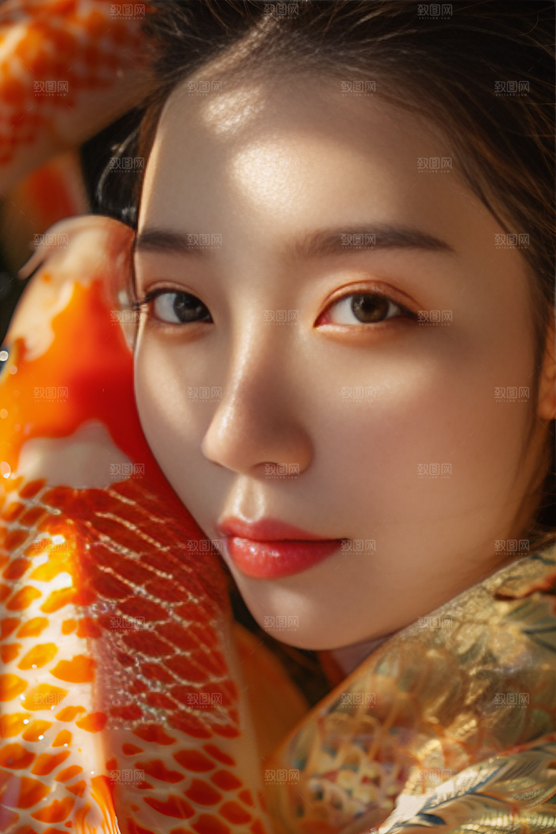 锦鲤汉服美女高清吉祥素材