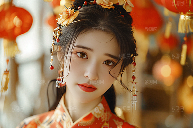 锦鲤汉服美女唯美古风素材