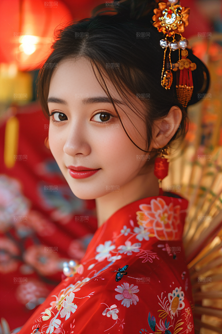 锦鲤汉服美女传统中国风素材