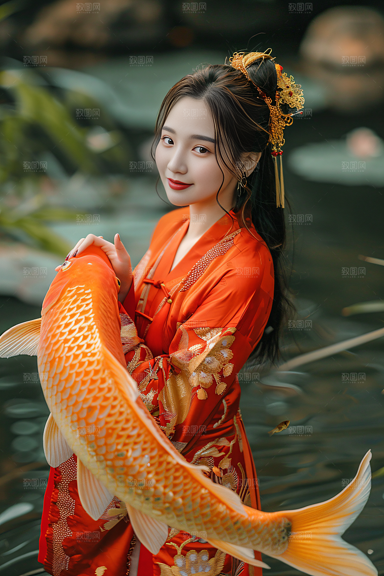 锦鲤汉服美女肖像人像素材