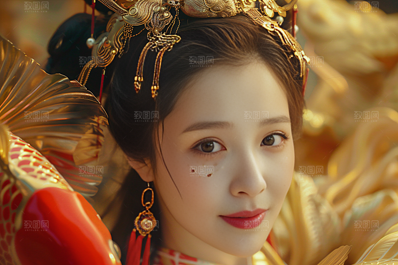 锦鲤汉服美女肖像传统素材
