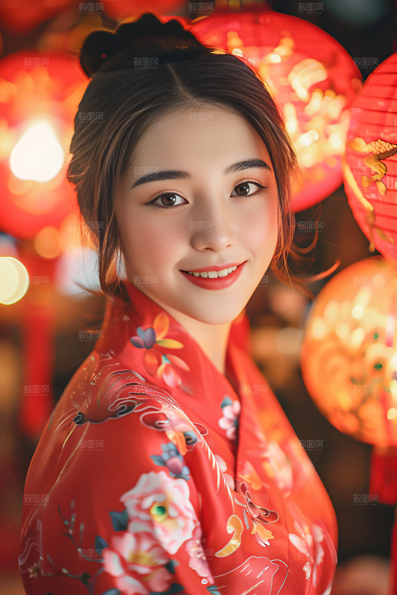 锦鲤汉服美女高清唯美素材